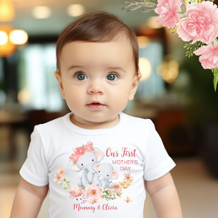 T-shirt Pour Bébé Fête des mères de bébé personnalisé Eléphant