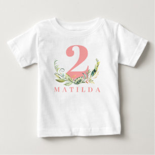 T-shirt Pour Bébé Feuillage de 2e anniversaire + numéro d'âge floral