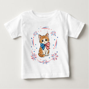 T-shirt Pour Bébé Feux d'artifice de chaton patriotique – Nœud rouge