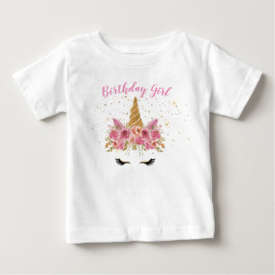 T-shirt Pour Bébé fille d'anniversaire magique monogramme floral uni