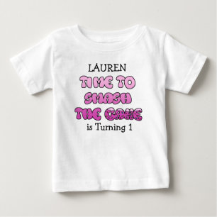 T-shirt Pour Bébé Fille d'anniversaire, nom et âge, Chemise de gâtea