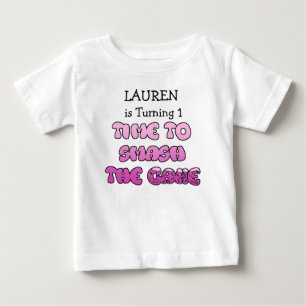 T-shirt Pour Bébé Fille d'anniversaire, nom et âge, Chemise de gâtea