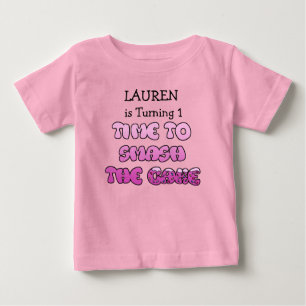 T-shirt Pour Bébé Fille d'anniversaire, nom et âge, Chemise de gâtea