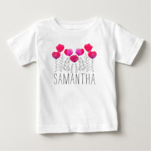 T-shirt Pour Bébé Fille personnalisée Nom aquarelle Floral