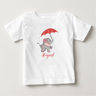 T-shirt Pour Bébé Filles mignonne Aquarelle Eléphant Nom personnalis