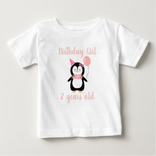 T-shirt Pour Bébé Filles mignonnes Pingouin Rose Nom et âge de l'ann