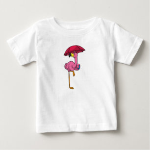 T-shirt Pour Bébé Flamant rose à la pluie avec parapluie