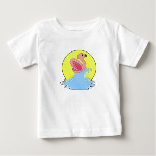 T-shirt Pour Bébé Flamant rose à Surfing on Water