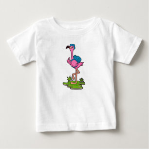 T-shirt Pour Bébé Flamant rose comme randonneur avec sac à dos