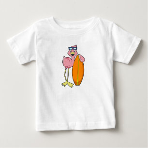 T-shirt Pour Bébé Flamant rose comme Surfer avec Surfboard.PNG