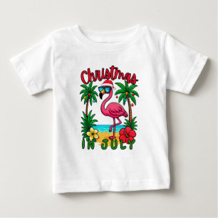 T-shirt Pour Bébé Flamant rose de Noël en juillet