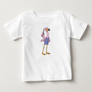 T-shirt Pour Bébé Flamant rose en coiffeur avec ciseaux