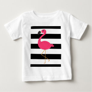 T-shirt Pour Bébé Flamant rose noir et blanc de rose de rayure