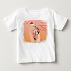 T-shirt Pour Bébé Flamant rose Oiseaux Noël, Nouvel An
