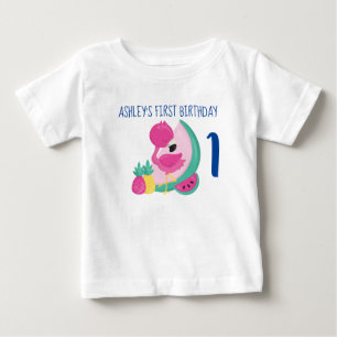 T-shirt Pour Bébé Flamant rose rose avec fruits Premier anniversaire