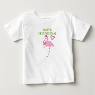 T-shirt Pour Bébé Flamant rose rose Tropical Premier Noël