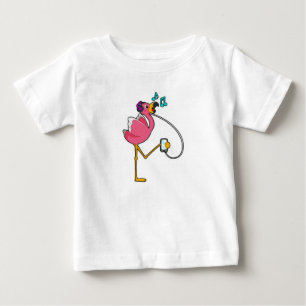 T-shirt Pour Bébé Flamingo at Music with Headphone