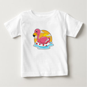 T-shirt Pour Bébé Flamingo at Swimming with Lifebuoy