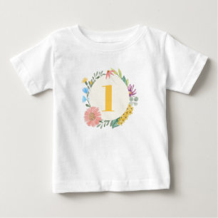 T-shirt Pour Bébé Fleur sauvage d'aquarelle Wreath Premier anniversa