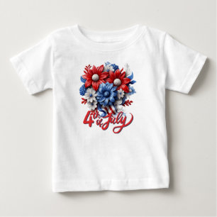 T-shirt Pour Bébé Fleurs 4 juillet en bleu blanc et bleu patriotique
