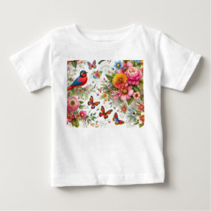 T-shirt Pour Bébé Fleurs colorées Oiseaux Papillons Modèle moderne