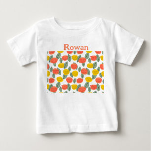 T-shirt Pour Bébé Fleurs corail et or
