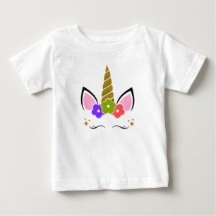 T-shirt Pour Bébé Fleurs d'or blanc d'anniversaire de licorne