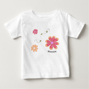 T-shirt Pour Bébé Fleurs et abeilles avec nom