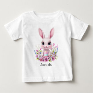 T-shirt Pour Bébé Fleurs roses de lapin mignonnes à l'oeuf de Pâques