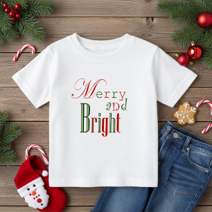 T-shirt Pour Bébé Fun Rouge et Vert Joyeux et Lumineux Bébé Noël