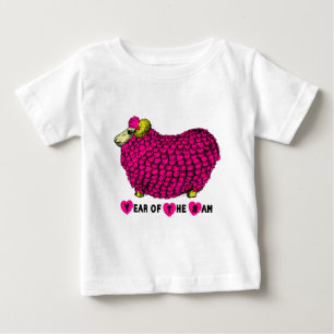 T-shirt Pour Bébé Funky rose bélier chinois Nouvel An Zodiac B Blanc