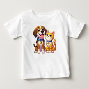 T-shirt Pour Bébé Furry Friends Forever : Chien et Chat Ensemble