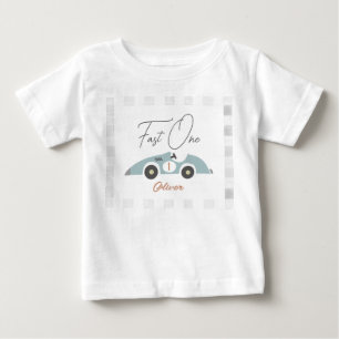 T-shirt Pour Bébé Garçon de Voiture de Course Bleue Rapide 1er Anniv