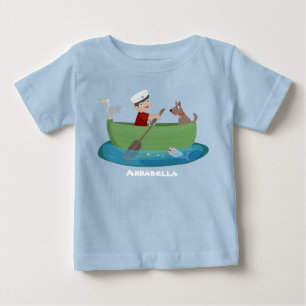 T-shirt Pour Bébé Garçon marin mignon et chien faisant du bateau à r