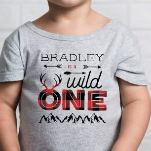 T-shirt Pour Bébé Garçon Wild One Plaid Rustique Bûcheron 1er Annive