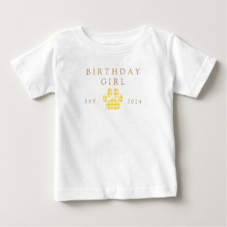 T-shirt Pour Bébé Gingham Jaune Anniversaire Empreinte de Patte Anni