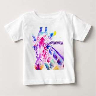 T-shirt Pour Bébé Girafe Art Aquarelle Violet Mignon Animal De Zoo