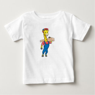 T-shirt Pour Bébé Girafe as Carpenter with Wood
