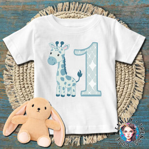 T-shirt Pour Bébé Girafe bleue pour 1er anniversaire