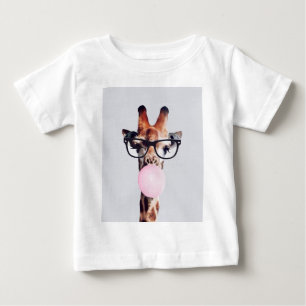 T-shirt Pour Bébé Girafe Portant des lunettes soufflant rose bulle g
