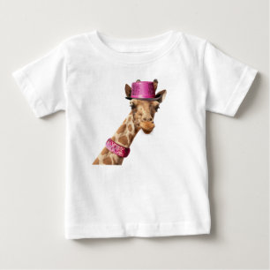 T-shirt Pour Bébé Giraffe dans un casquette rose brillant