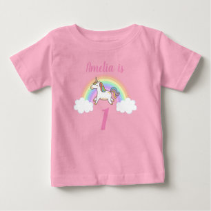 T-shirt Pour Bébé Girls Cute Pink Unicorn Nom personnalisé 1er anniv