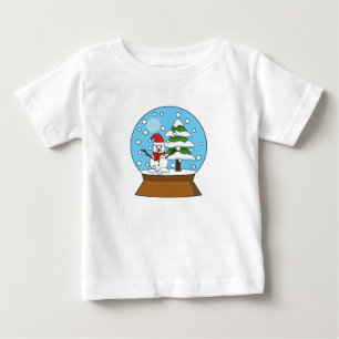 T-shirt Pour Bébé Globe de neige avec Snowman et Pine Tree