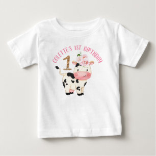 T-shirt Pour Bébé Gold Parties scintillant One Cow Moos Premier anni