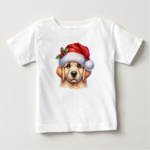 T-shirt Pour Bébé Golden Retriever Chien avec le Père Noël Style-825