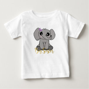 T-shirt Pour Bébé Grande soeur, nouveau bébé éléphant faux or lettra