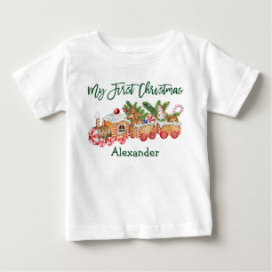 T-shirt Pour Bébé Green My First Christmas Gingbread Train