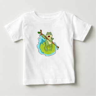 T-shirt Pour Bébé Grenouille comme randonneur avec bâton