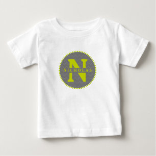 T-shirt Pour Bébé Grey Chevron + Green Monogram Romper