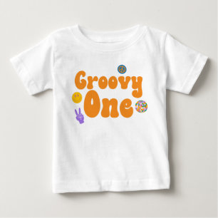 T-shirt Pour Bébé Groovy One Rétro Années 70 1er Anniversaire Orange